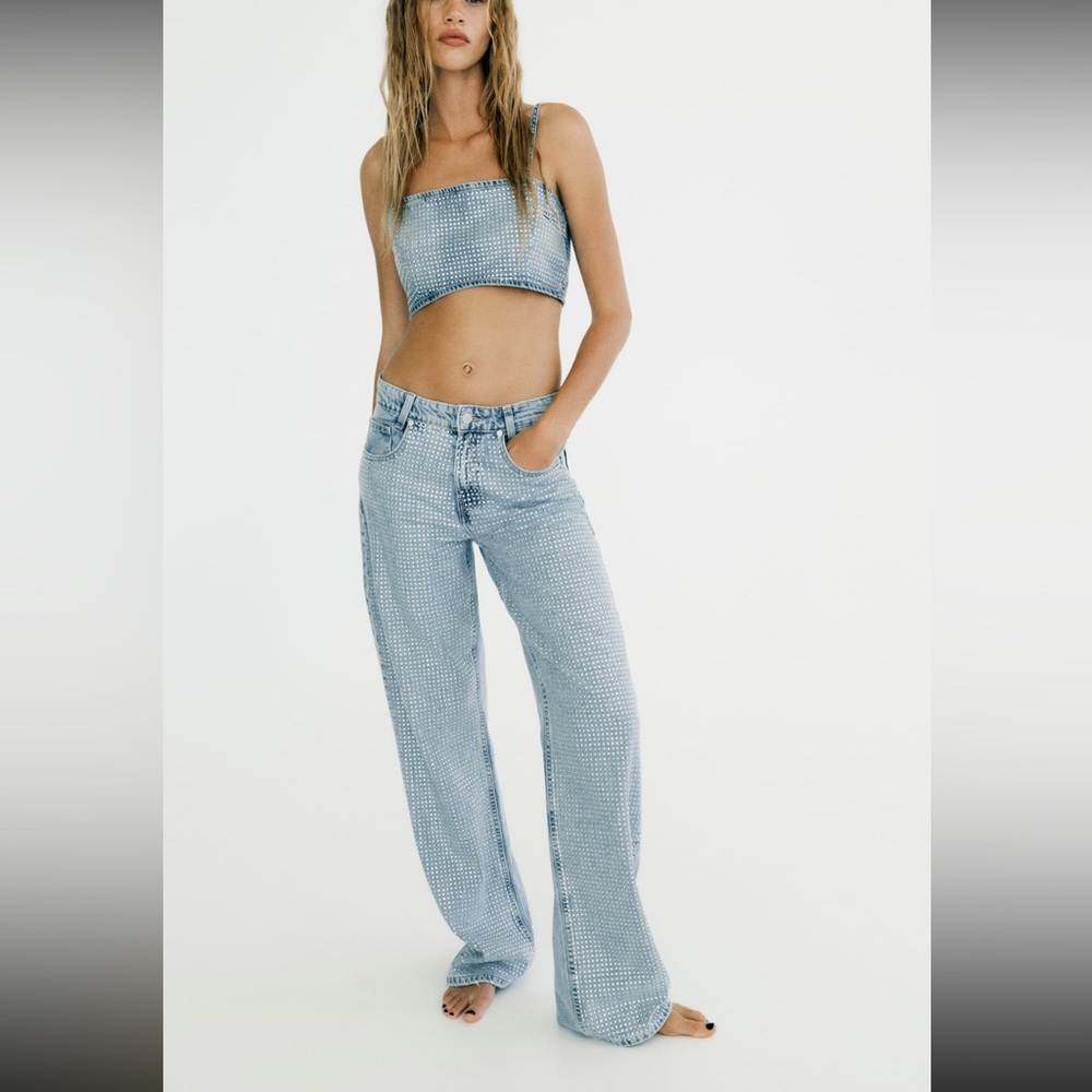 a whole set of rhinestone of jeans and crop top
